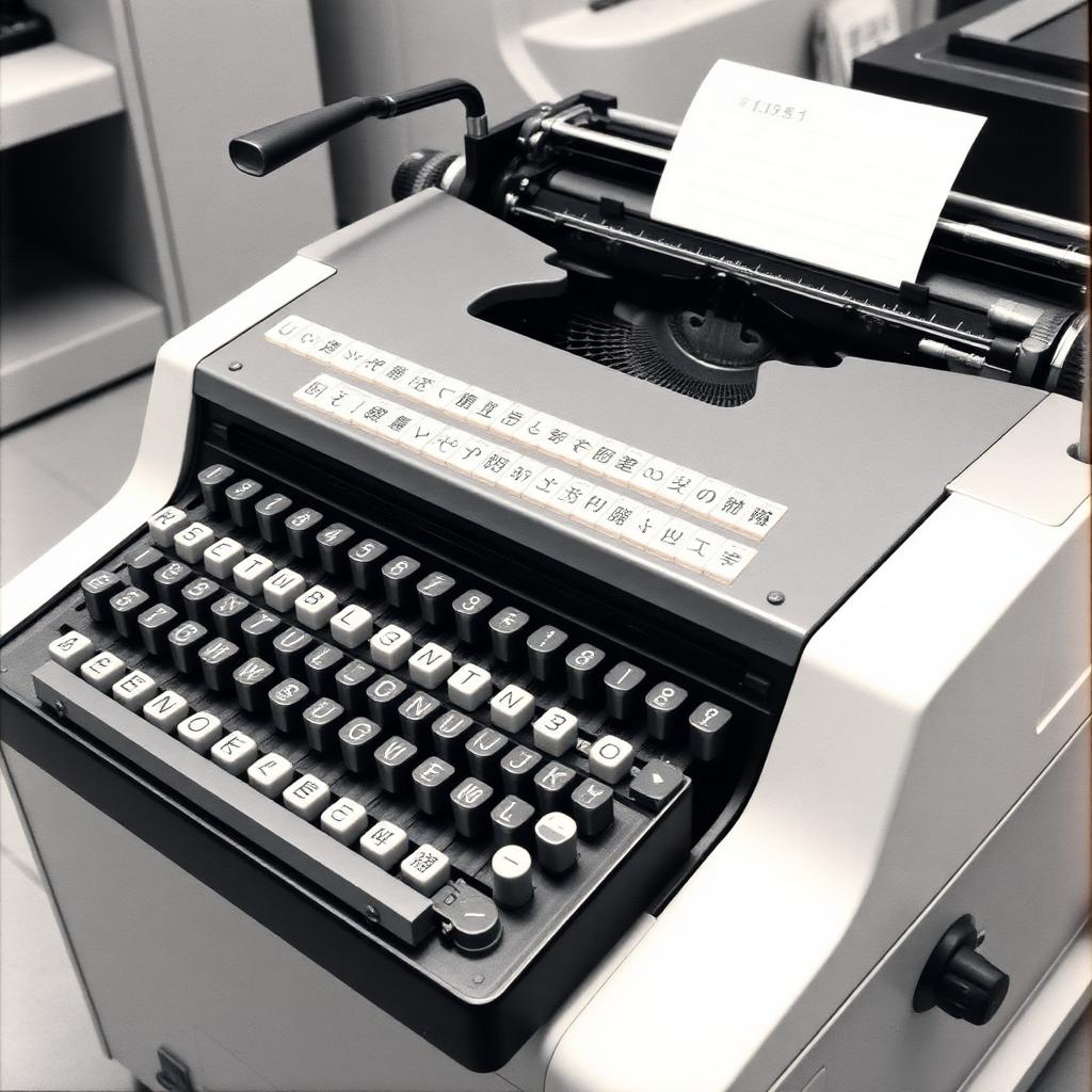 A vintage Japanese kanji typewriter with a large character selection tray.