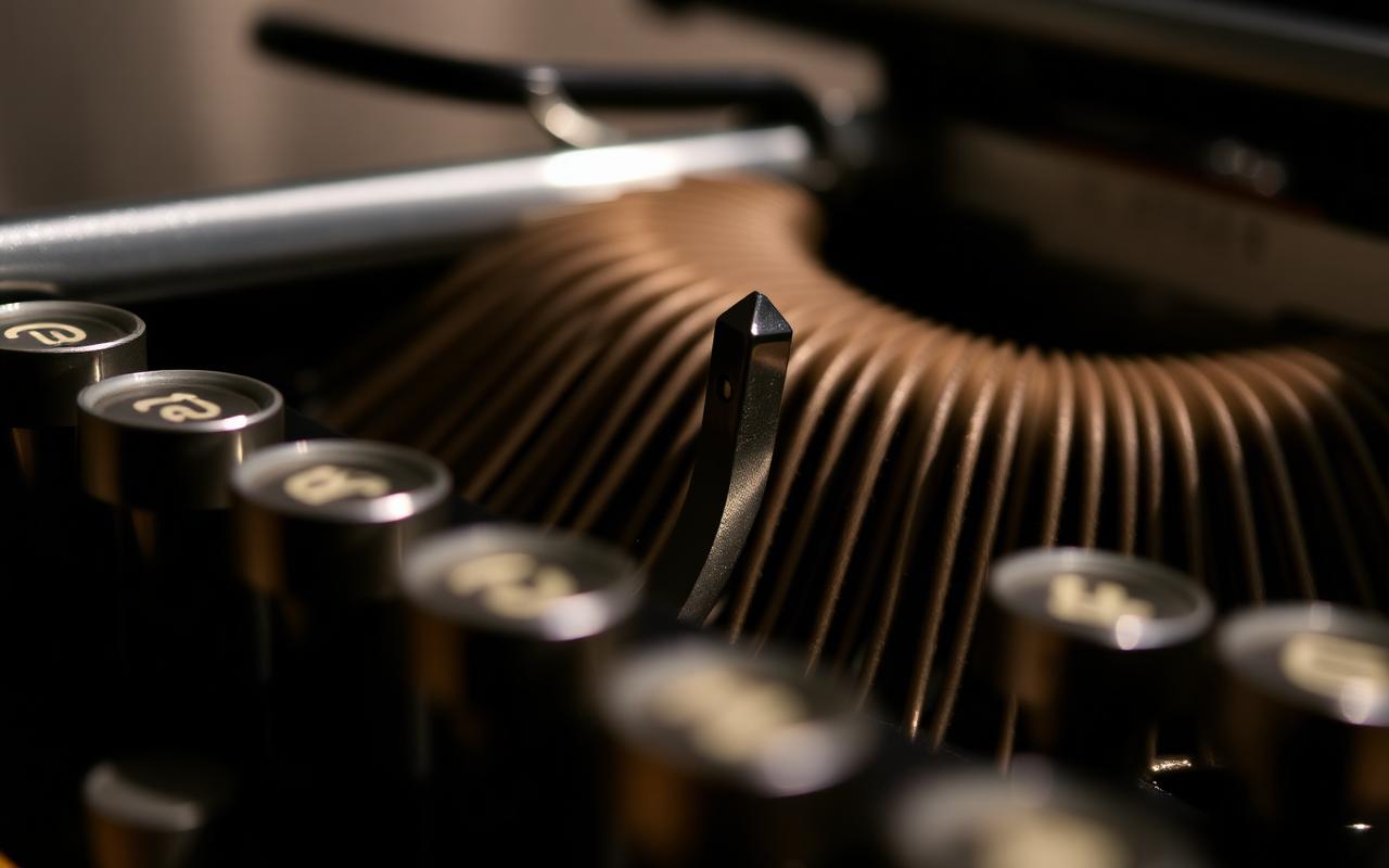 Close-up of the segment and typebars of a vintage typewriter.